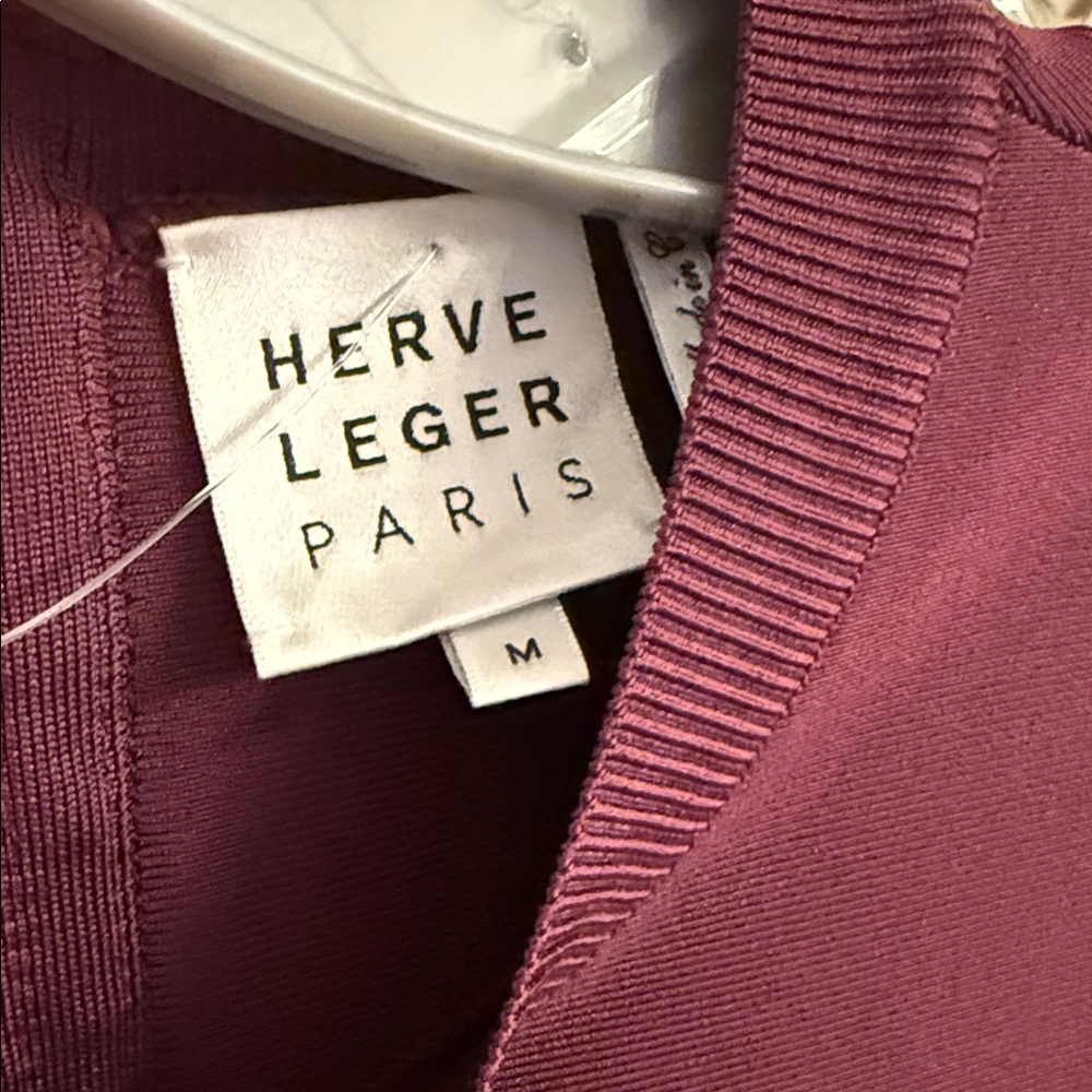 Herve Leger Paris Long Sleeve Bodycon Dress in Burgundy size M new - Picture 14 of 14